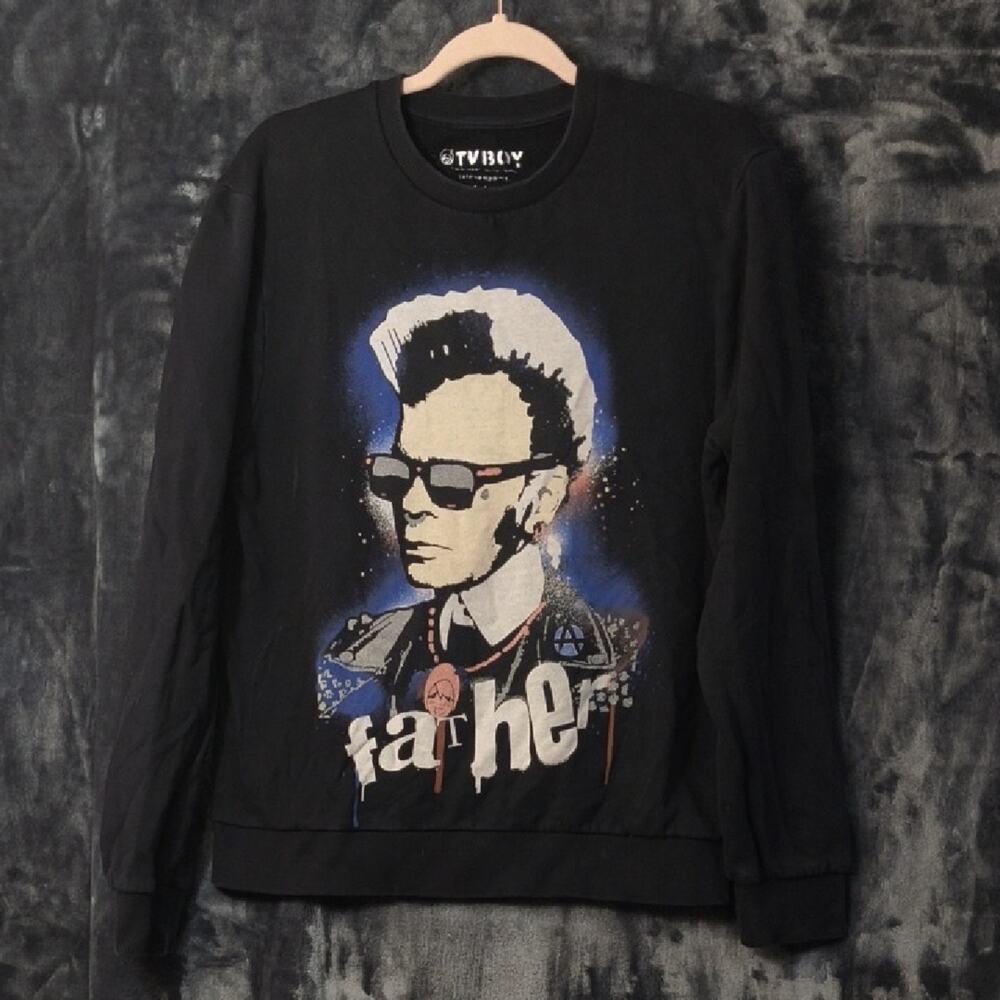 Eleven Paris Father  TV Boy Black Graphic Crewneck Sweater Small